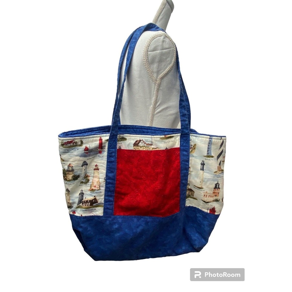 Lighthouse Tote Bag Women’s  Blue And Red Beach Bag Travel Purse